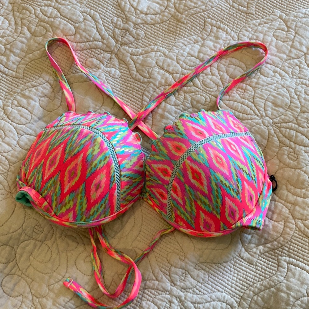 Bikini top 36D fluorescent tribal print new